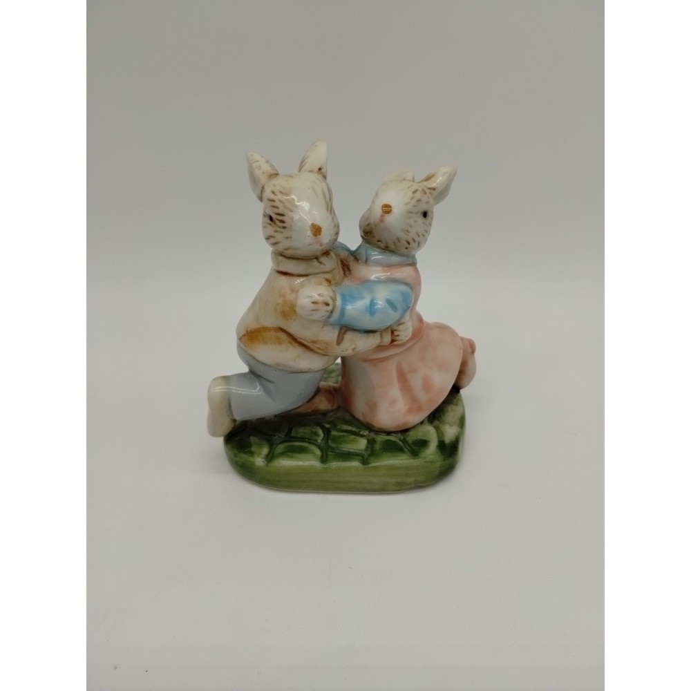 Dancing Bunnies Porcelain Figurine 3.5" Tall Easter Vintage